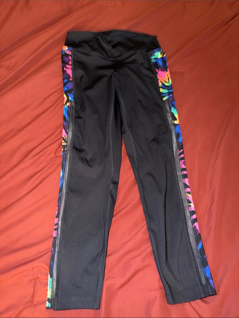PINK Victoria's Secret Black Leggings with Neon Rainbow Side Panels